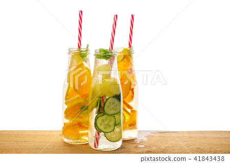 bottles of lemonade with lemon, orange, lime, twig bottles of lemonade with lemon, orange, lime, twig 41843438