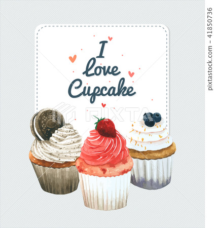 Cupcake invitation card. Vector watercolor style,  41850736