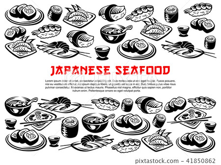 Japanese seafood poster of vector rolls and sushi 41850862