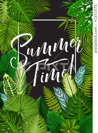 Tropical summer holiday banner of exotic palm leaf - Stock Illustration ...