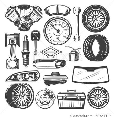 Car spare parts and instruments vector sketch set 41851122