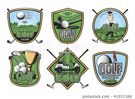 Golf sport retro badge with club, ball and golfer Golf sport retro badge with club, ball and golfer 41851166