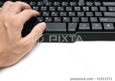 Hand with computer keyboard Hand with computer keyboard 41851571