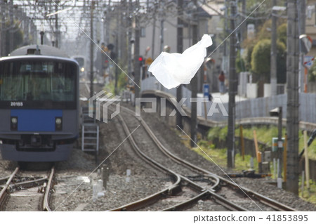 Strong wind, plastic bag dancing in the sky 41853895