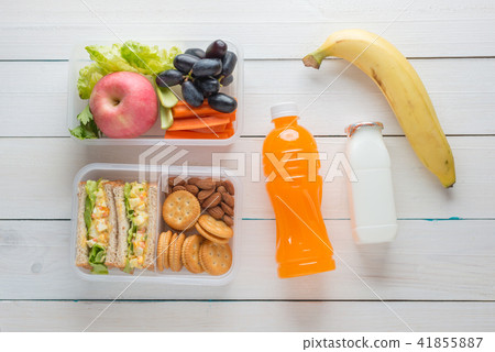 Lunch box set of Egg salad with sandwich, fruits Lunch box set of Egg salad with sandwich, fruits 41855887