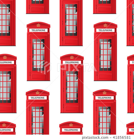 Realistic Detailed 3d Red London Phone Booth Seamless Pattern Background. Vector Realistic Detailed 3d Red London Phone Booth Seamless Pattern Background. Vector 41856581