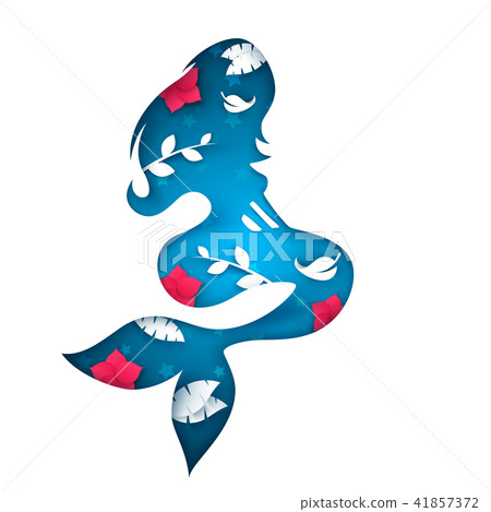 Cartoon paper sea. Mermaid illustration. 41857372