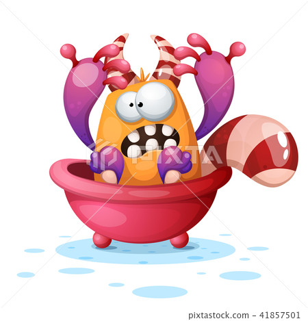 Cute, funny monster in the bathroom. Cartoon illustration. 41857501