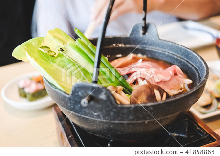 Shabu-shabu with vegetable and meat. 41858863