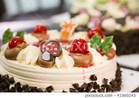 Close up of Black forest cake with blur background Close up of Black forest cake with blur background 41860243