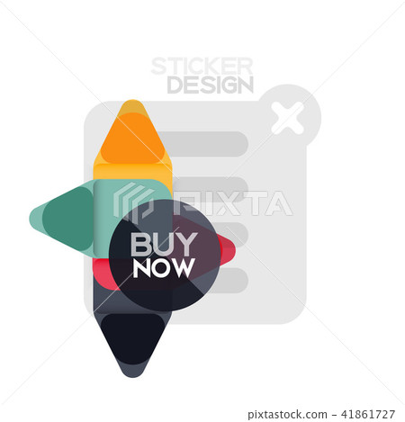 Flat design triangle arrow shape geometric sticker icon, paper style design with buy now sample text 41861727