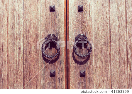 wooden door with forged handles wooden door with forged handles 41863599