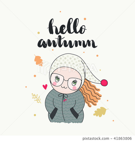 A cute girl, hello autumn card A cute girl, hello autumn card 41863806