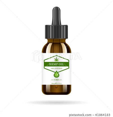 Realistic brown glass bottle with hemp oil. Mock up of cannabis oil extracts in jars. Medical 41864183