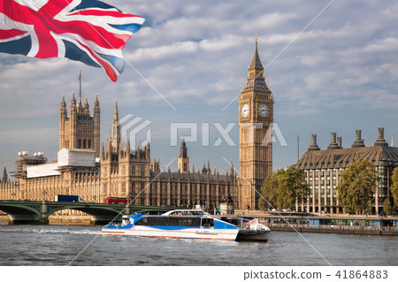 Big Ben with boat in London, England, UK 41864883
