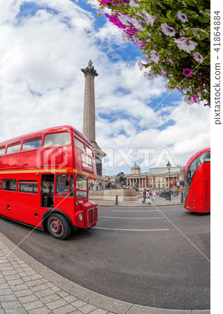 Trafalgal square with red buses in London, England 41864884