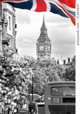 Red bus against Big Ben in London, England 41864893
