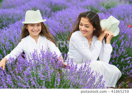 young woman and girl are in the lavender field young woman and girl are in the lavender field 41865259