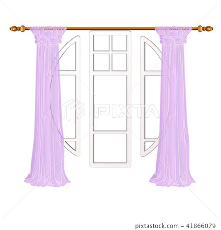 Elements round windows and balcony doors with curtains isolated on white background. Vector 41866079