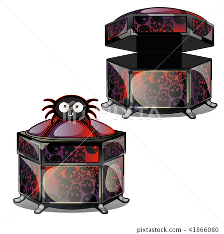 Two caskets with dark ornament in the form of human skulls. Sketch for greeting card, festive poster 41866080