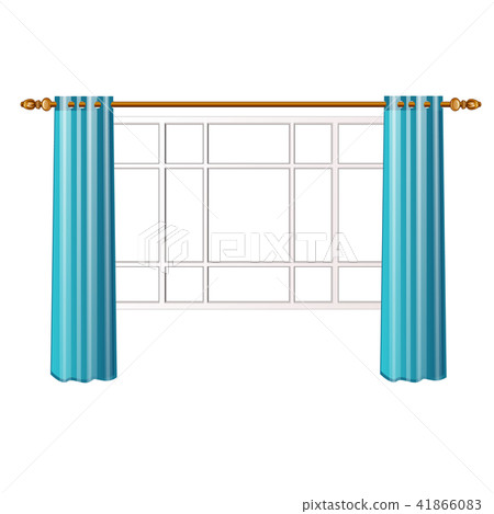 Window with turquoise curtains isolated on white background. Vector cartoon close-up illustration. 41866083