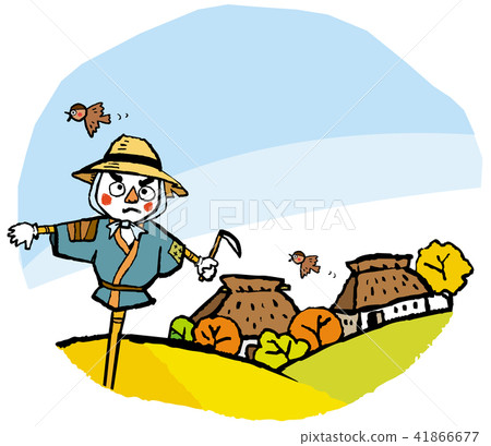 Scattered scenery from scarecrow and roof of roof house 41866677