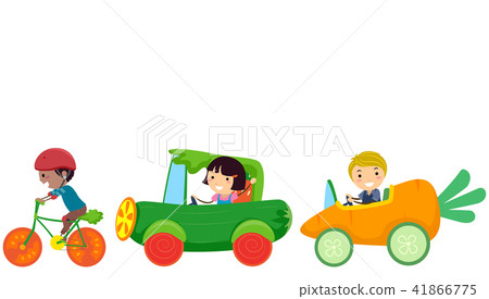 Stickman Kids Vegetable Rides Illustration Stickman Kids Vegetable Rides Illustration 41866775