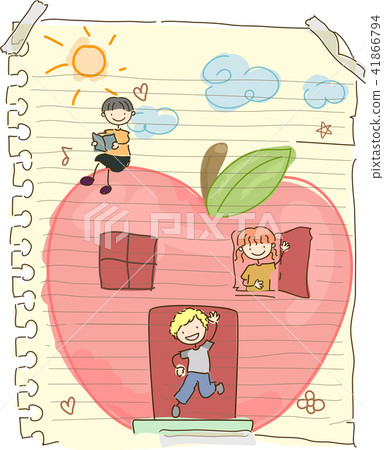 Stickman Kids Apple House Sketchpad Illustration Stickman Kids Apple House Sketchpad Illustration 41866794