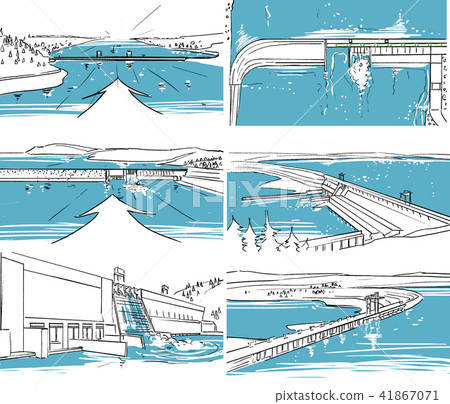 Storyboard with water power plant Storyboard with water power plant 41867071