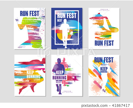 Run fest posters set, sport and competition concept, running marathon, colorful design element for Run fest posters set, sport and competition concept, running marathon, colorful design element for 41867417