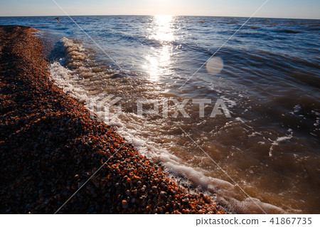 Beautiful warm sunset light over shell beach Beautiful warm sunset light over shell beach 41867735