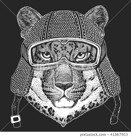 Vintage motorcycle hemlet. Retro style illustration with animal biker for children, kids clothing, t Vintage motorcycle hemlet. Retro style illustration with animal biker for children, kids clothing, t 41867953