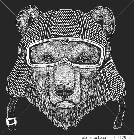Bear. Vintage motorcycle hemlet. Retro style illustration with animal biker for children, kids Bear. Vintage motorcycle hemlet. Retro style illustration with animal biker for children, kids 41867962