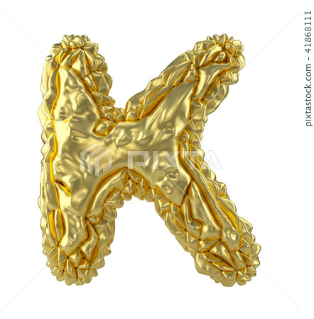 Capital latin letter K made of crumpled gold foil isolated on white background 41868111