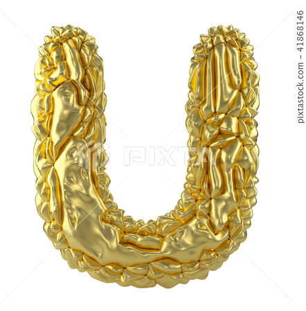 Capital latin letter U made of crumpled gold foil isolated on white background 41868146
