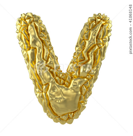 Capital latin letter V made of crumpled gold foil isolated on white background Capital latin letter V made of crumpled gold foil isolated on white background 41868148