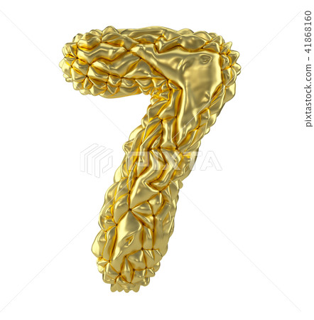 Number 7 seven made of crumpled gold foil isolated on white background. 3d 41868160
