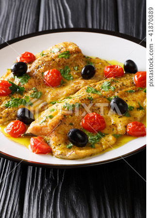 Spicy trout fillet with garlic lemon butter sauce 41870889
