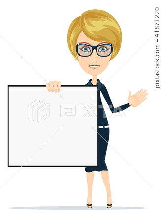 Happy Smiling Young Business Woman Holding Blank Placard. Isolated On White 41871220
