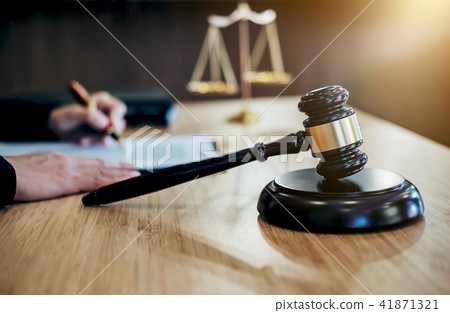 Judge gavel with Justice lawyers, Businesswoman in suit or lawye 41871321