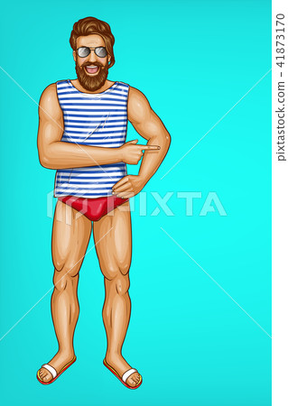 Vector bearded man smiling in swimming trunks Vector bearded man smiling in swimming trunks 41873170