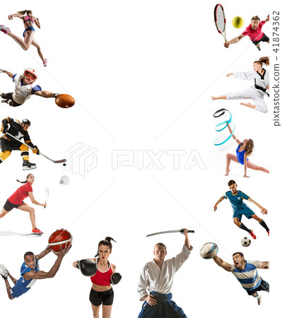 Sport collage about kickboxing, soccer, american football, basketball, ice hockey, badminton Sport collage about kickboxing, soccer, american football, basketball, ice hockey, badminton 41874362