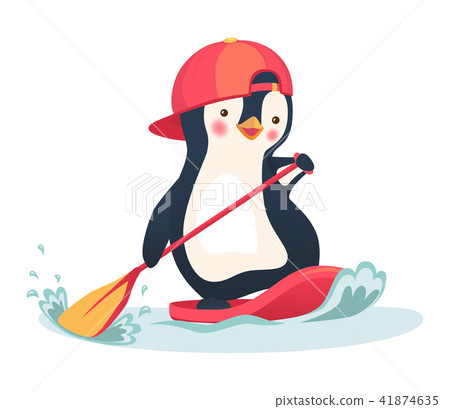 penguin floating on a SUP board 41874635