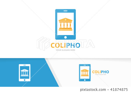 Vector bank and phone logo combination. Column and mobile symbol or icon. Unique judge and device Vector bank and phone logo combination. Column and mobile symbol or icon. Unique judge and device 41874875