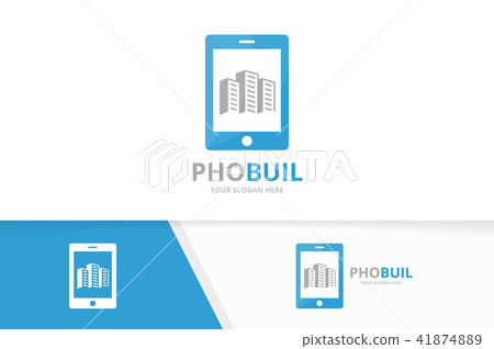 Vector skyscraper and phone logo combination. House and mobile symbol or icon. Unique real estate Vector skyscraper and phone logo combination. House and mobile symbol or icon. Unique real estate 41874889