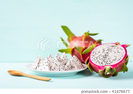Slice and half dragon fruit ready for eating Slice and half dragon fruit ready for eating 41876677
