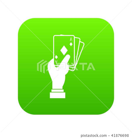 Hand holding playing cards icon digital green 41876698