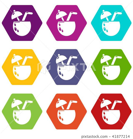 Cocktail coconut icons set 9 vector 41877214