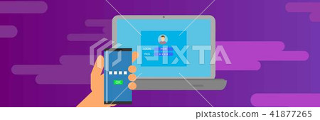 Smartphone laptop login banner horizontal, flat style Smartphone laptop login banner horizontal, flat style 41877265