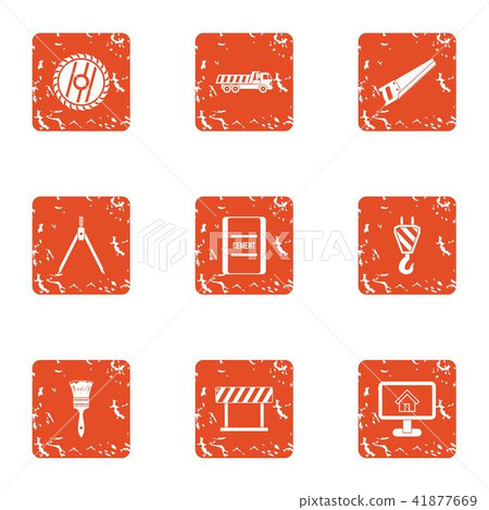 Building partition icons set, grunge style Building partition icons set, grunge style 41877669